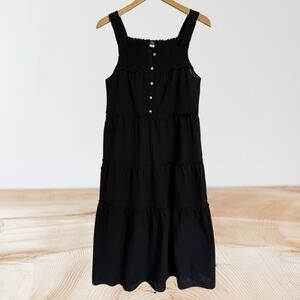 Old Navy Seersucker Black Square Neck Tiered Maxi Dress Sz M Tall Tiered Ruffled